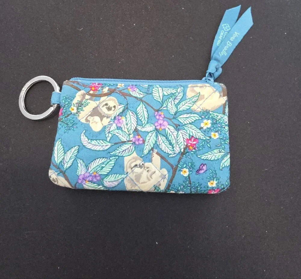 Vera Bradley Teal Floral Quilted Card Case with Key Ring - Picture 2 of 2